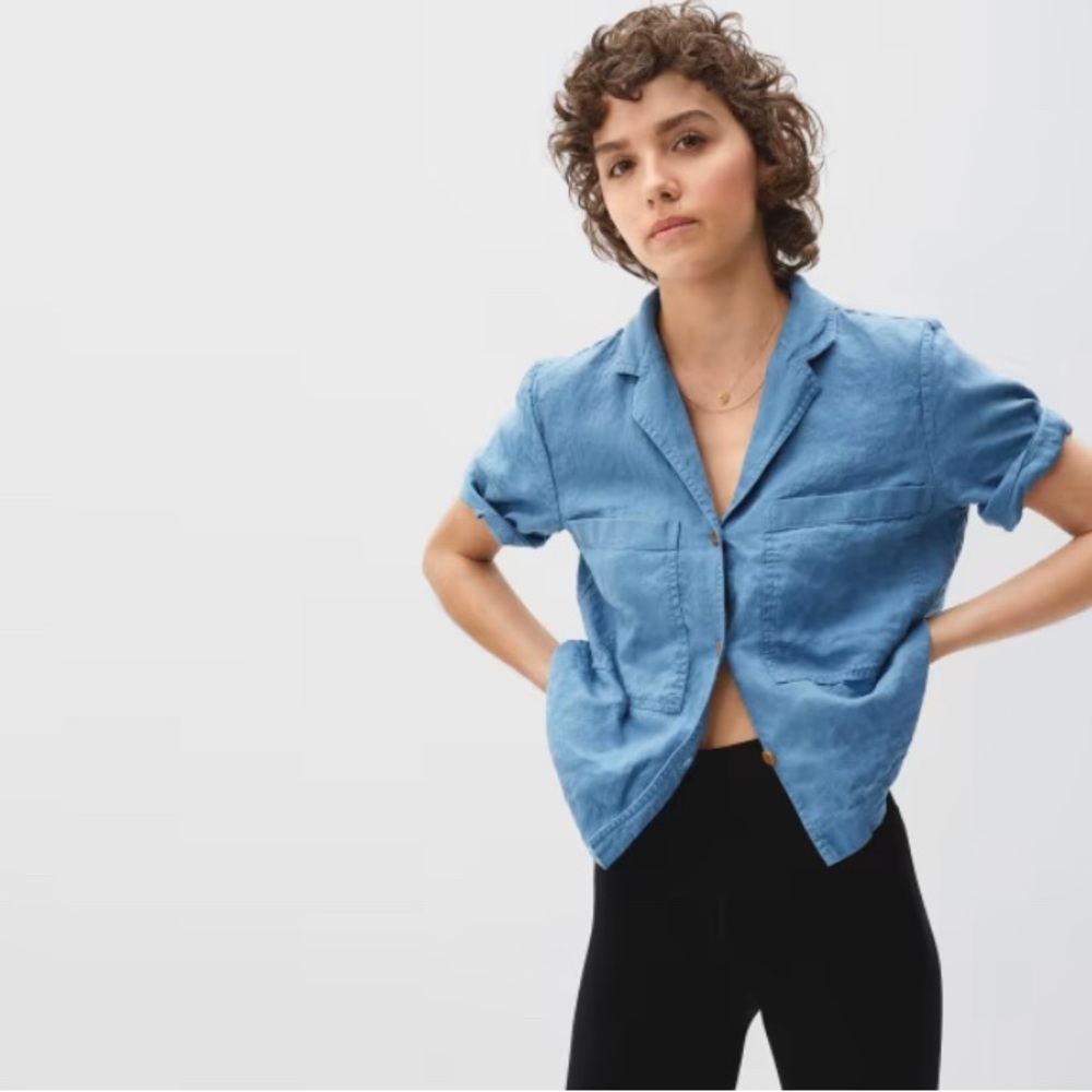 Everlane Linen Workwear Shirt Size S Aegean Blue